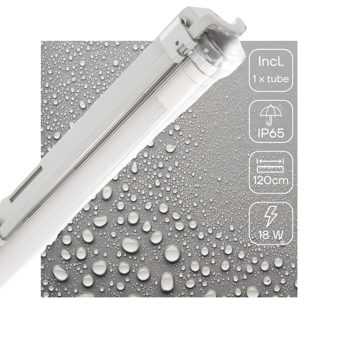LED TL Armatuur 2160 lumen - 120cm - 18W - Daglichtwit 6500K - IP65 Waterdicht - Enkel - Compleet met Buis
