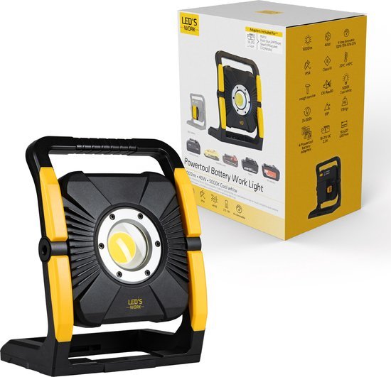 LED Accu Werklamp 18V - 5000 lumen - Koelwit 5000K - Compatibel met Makita, Bosch, DeWalt, Metabo