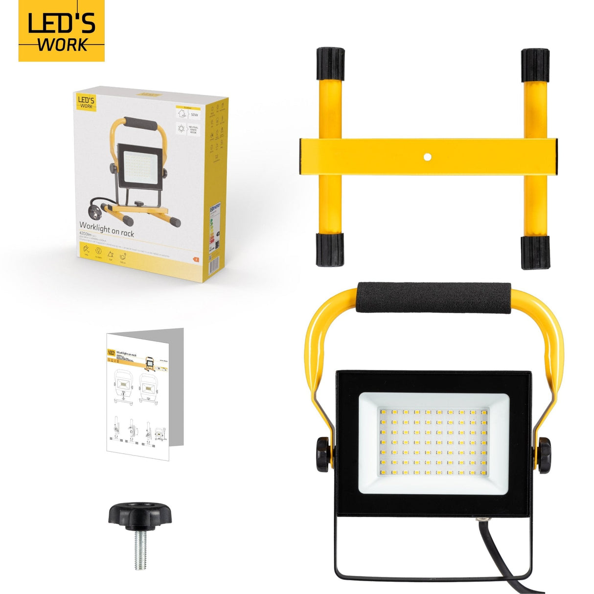 LED's Work 50W Projecteur de chantier filaire 4200lm - Support réglable - Étanche (IP65) - Noir et jaune - PROMOTION