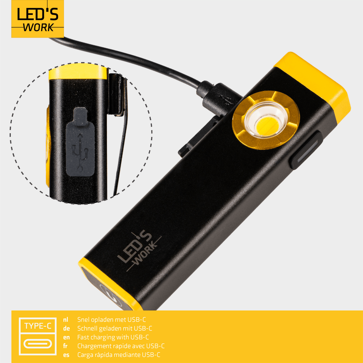 LED Zaklamp Oplaadbaar - 300 Lumen - Dimbaar - Koelwit 5000K - Zoomfunctie - Compact