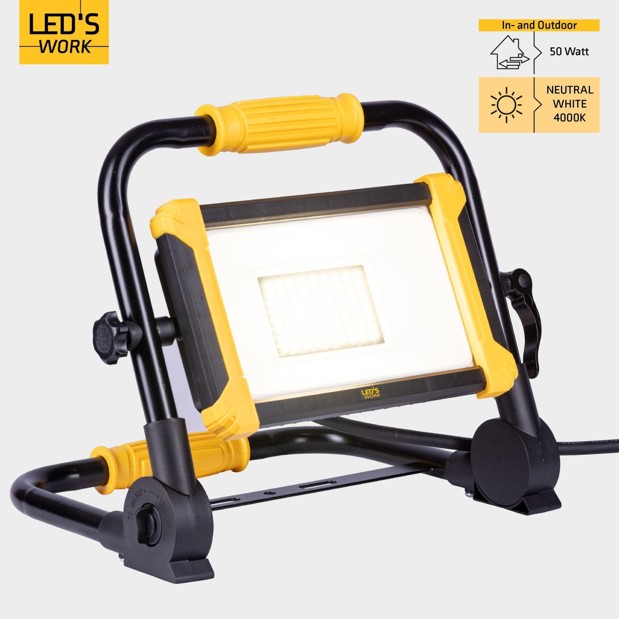 LED Bouwlamp Opvouwbaar - 6500 Lumen - 50W - Koelwit 4000K - IP65 IK08 - Vervangt 500W Halogeen - 5m Kabel