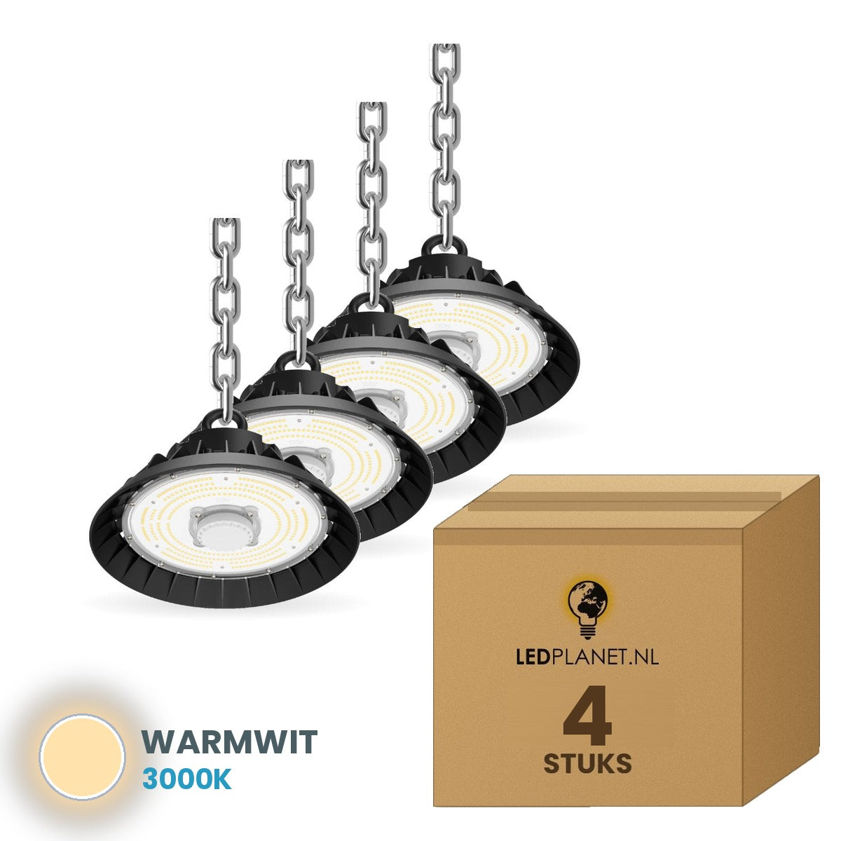 highbay high bay hanglamp ledplanetnl 100w rond 160lm w 4 stuks 3000k
