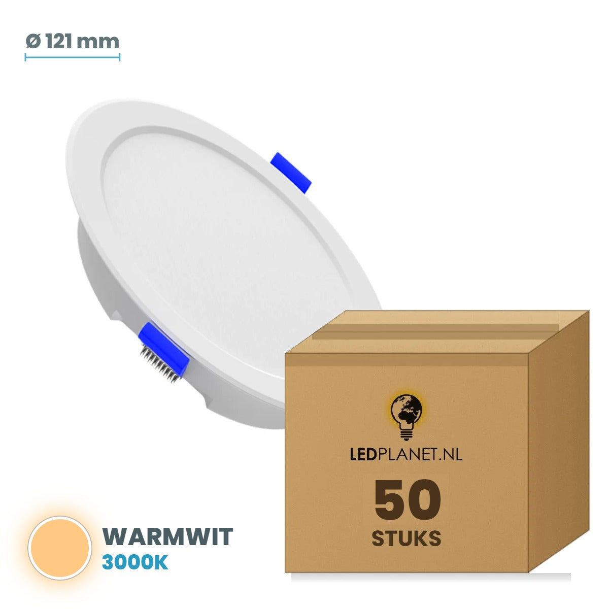 LED downlight rond Ø 121 mm 12W zonder losse driver, warmwit 3000K, doos 50 stuks