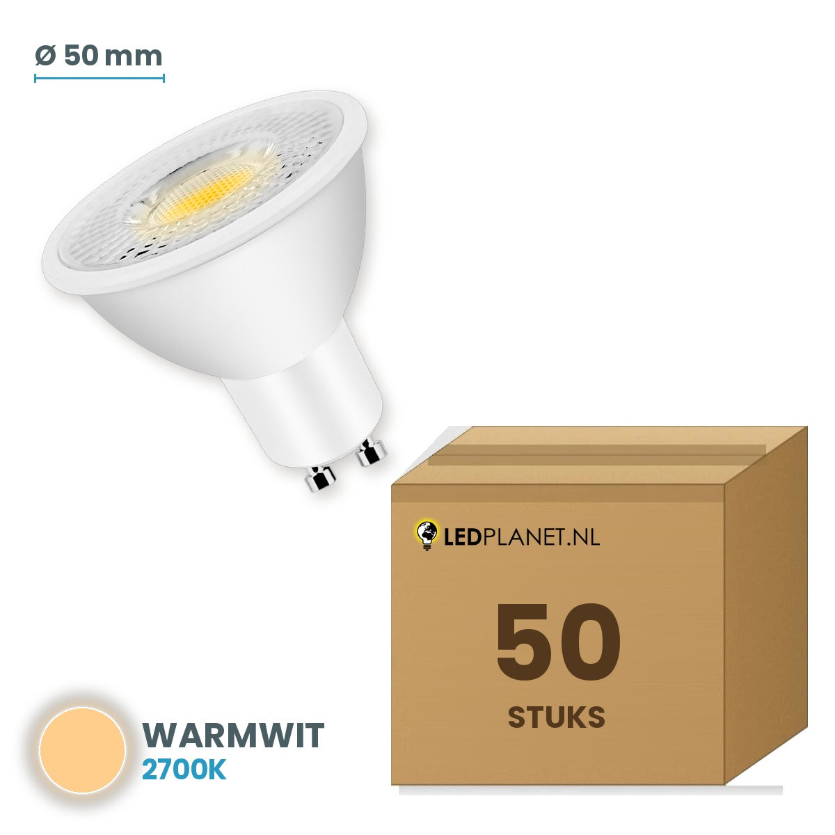 LED spot GU10 5W warmwit 2700K, doos met 50 stuks