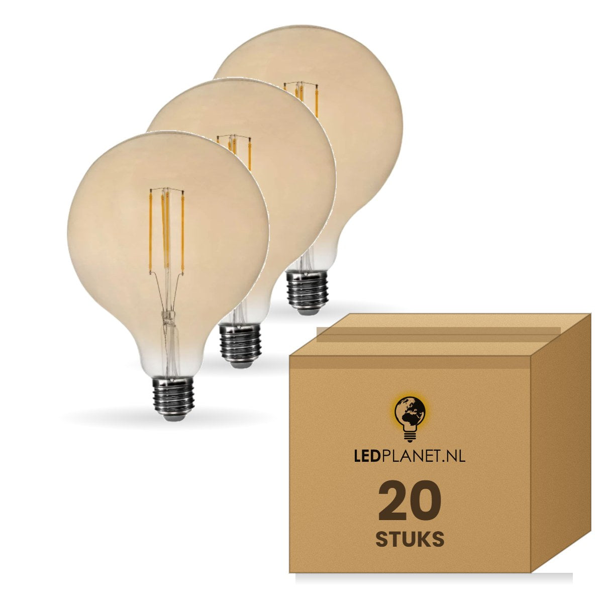 Gloeilamp E27 G125, LED 4W=40W, 360 Lumen, Amber 2200K, Dimbaar, doos 20 stuks, 230V