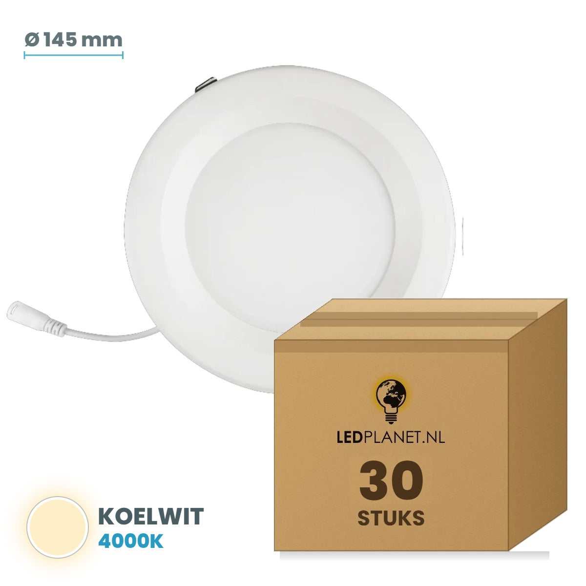 Set van 30 stuks LED Downlight 12W - Koelwit 4000K - in LEDPLANET doos