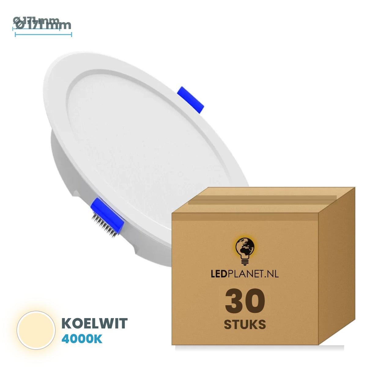 Set van 30 stuks LED Downlight Rond Ø171mm - Koelwit 4000K - in LEDPLANET doos