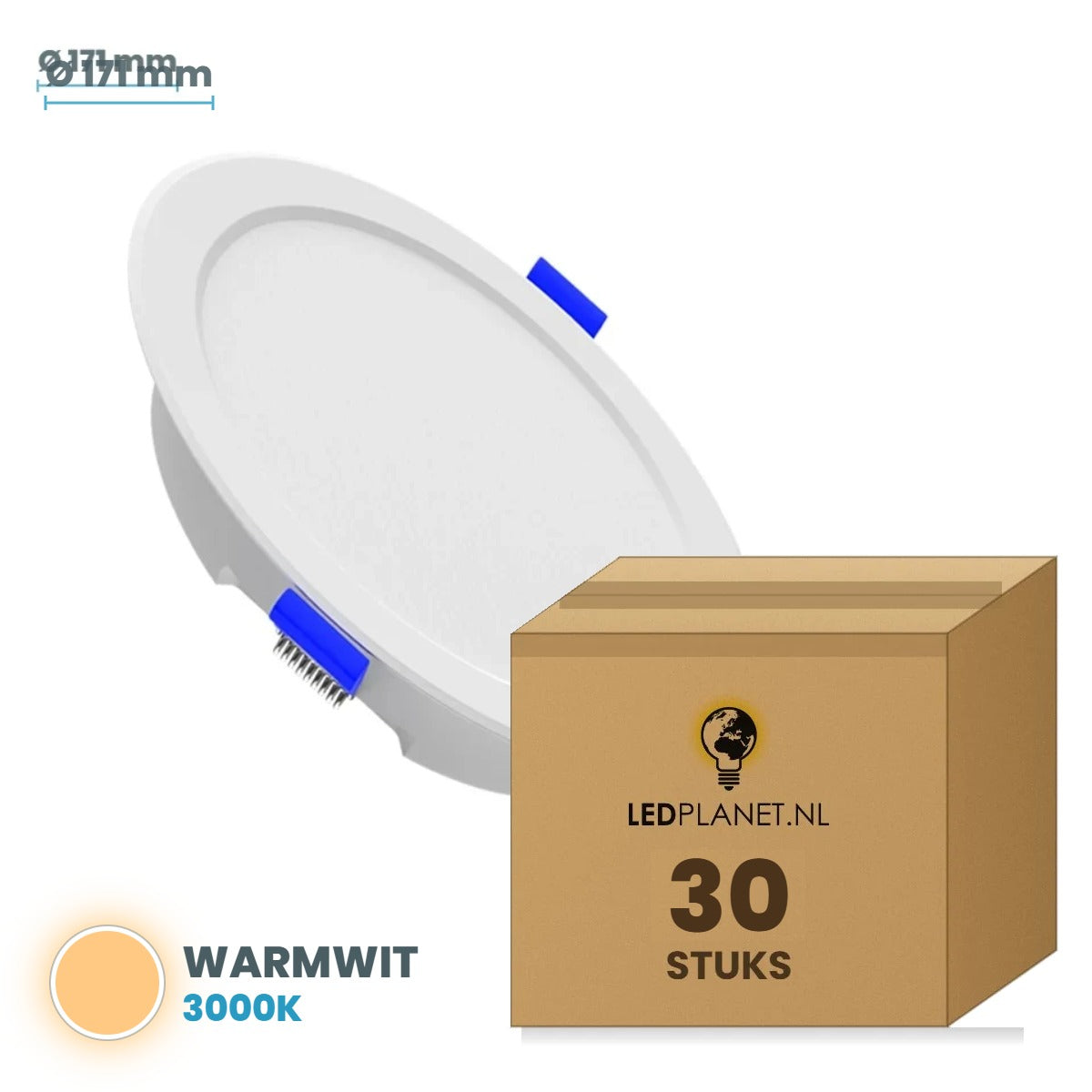 Set van 30 stuks LED Downlight Rond Ø171mm - Warmwit 3000K - in LEDPLANET doos