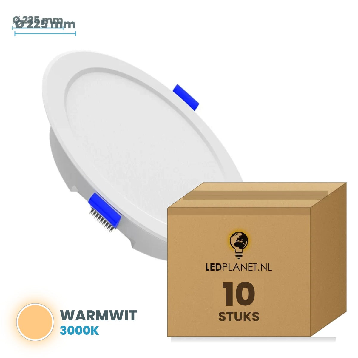 Set van 10 stuks LED Downlight Rond Ø225mm - Warmwit 3000K - in LEDPLANET doos