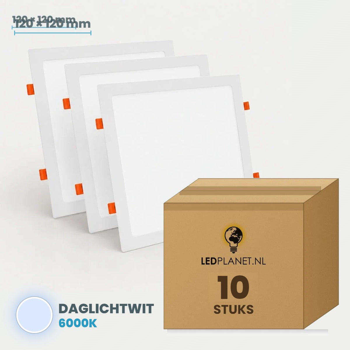 Set van 10 stuks LED Downlight Vierkant 120x120mm - Daglichtwit 6000K - in LEDPLANET doos