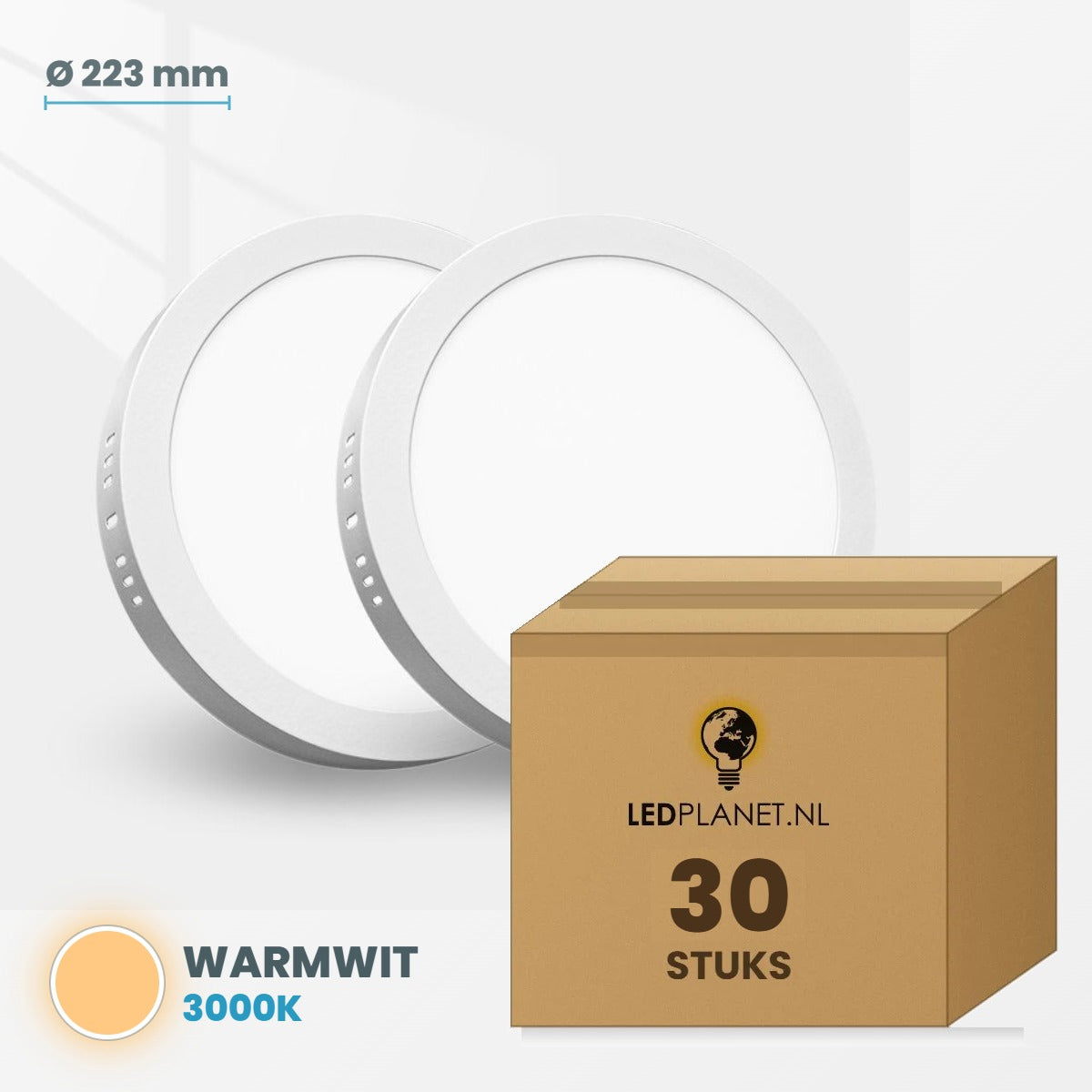 Set van 30 stuks LED Opbouwpaneel rond Ø223mm 18W - Warmwit 3000K - in LEDPLANET doos