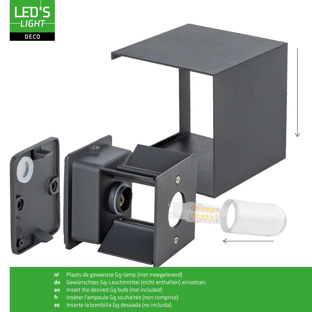 Lumo Cube anthracite - Applique murale sans source lumineuse - 1x G9 non inclus - IP65