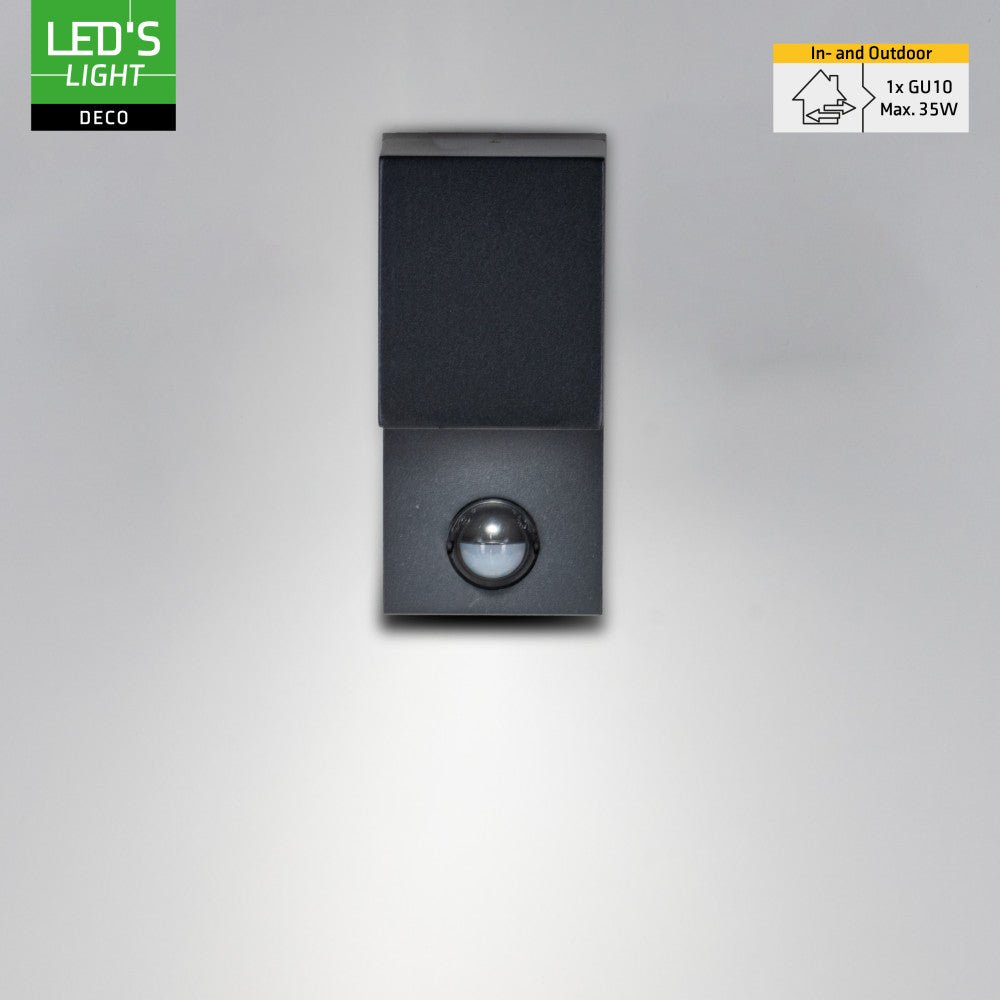 Applique murale LED avec capteur GU10 - Aluminium noir - IP44 - Capteur de mouvement - Éclairage vers le bas