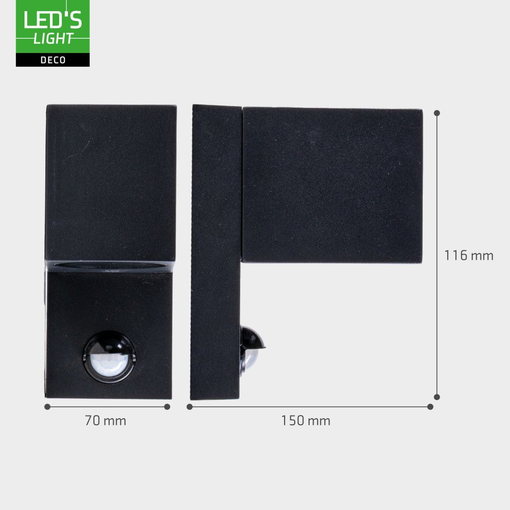 Applique murale LED avec capteur GU10 - Aluminium noir - IP44 - Capteur de mouvement - Éclairage vers le bas