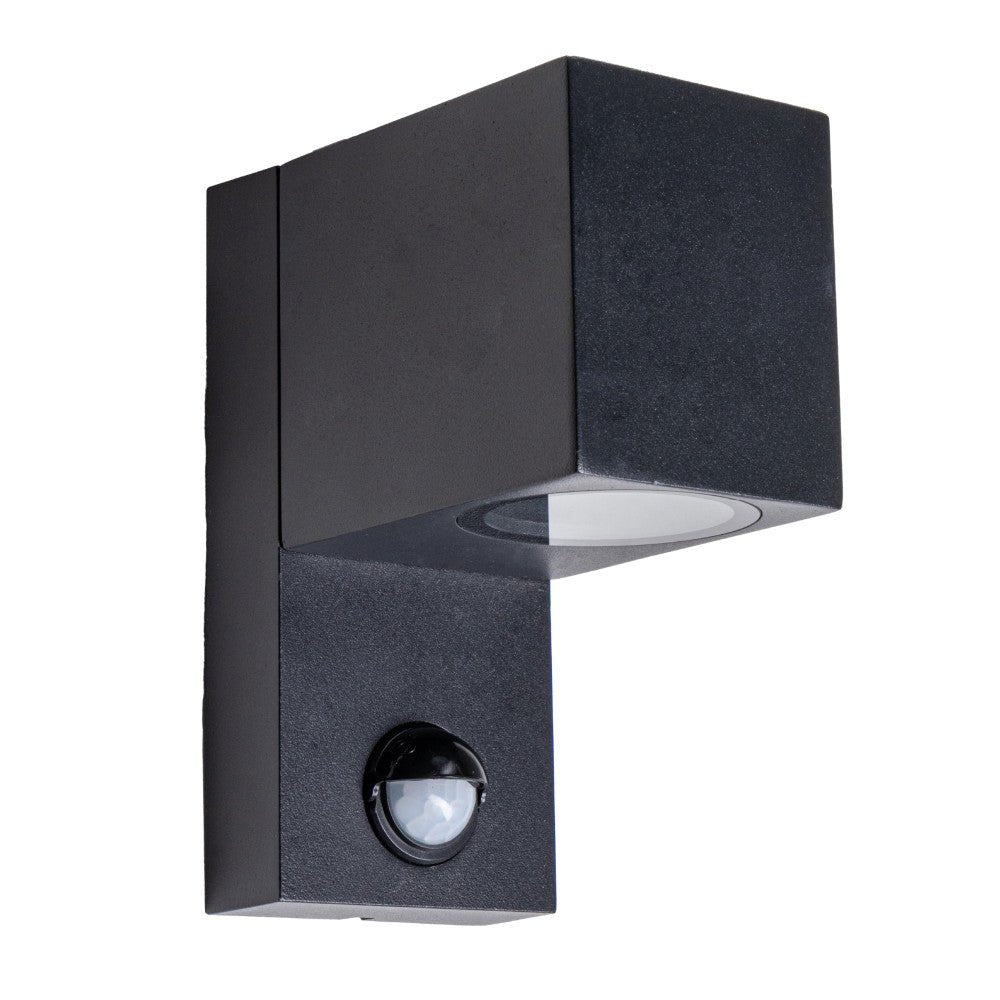 Applique murale LED avec capteur GU10 - Aluminium noir - IP44 - Capteur de mouvement - Éclairage vers le bas