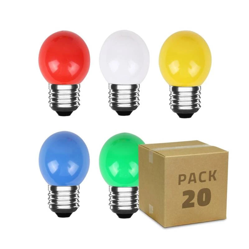 LED Kogellamp Set E27 Gekleurd - 300 lumen - 3W - Rood Groen Geel Blauw Wit - IP20 - G45 - 20 stuks