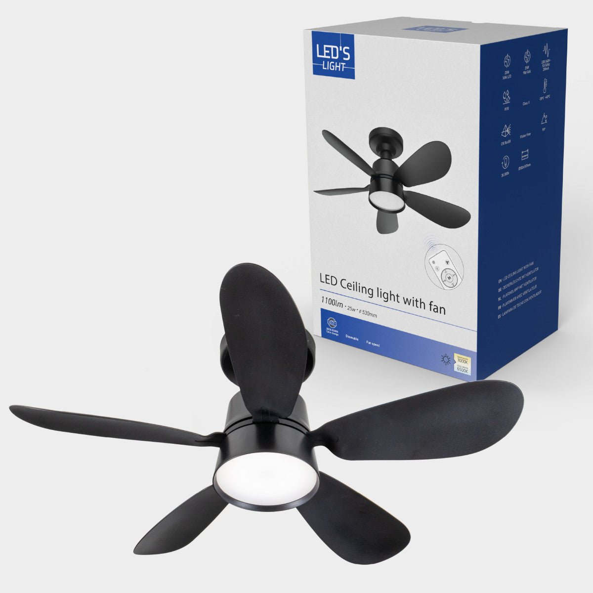 LED Plafondlamp met ventilator 2200 lumen - 25W - Koelwit 4000K - Dimbaar - Afstandsbediening