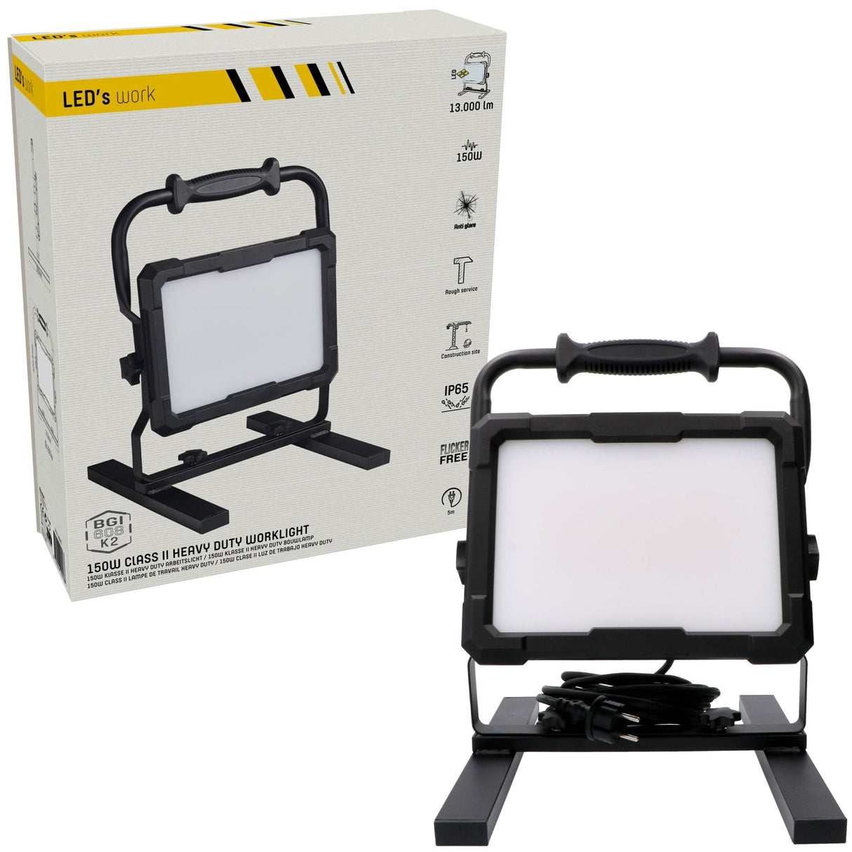 LED's Work Professionele LED Bouwlamp 13000 - Rough Service Tested - 5 meter snoer - 150W - IP65