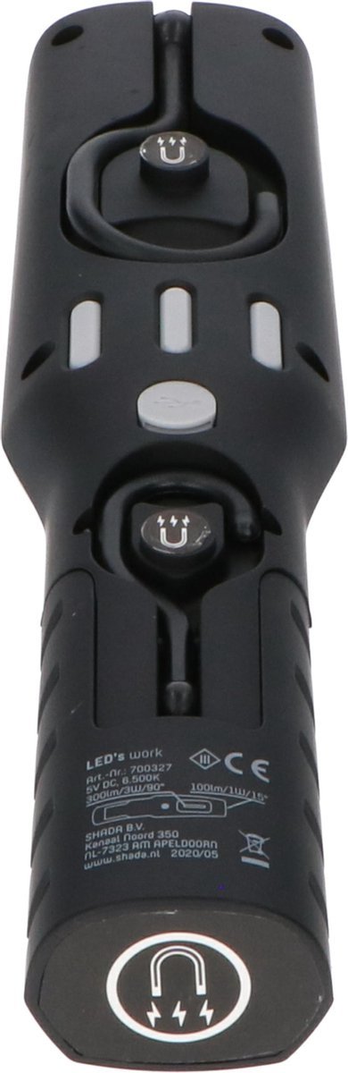 Lampe baladeuse LED sur batterie, 300 lumens - blanc lumière du jour 6500 K - rechargeable - aimant - 2 crochets - IP20