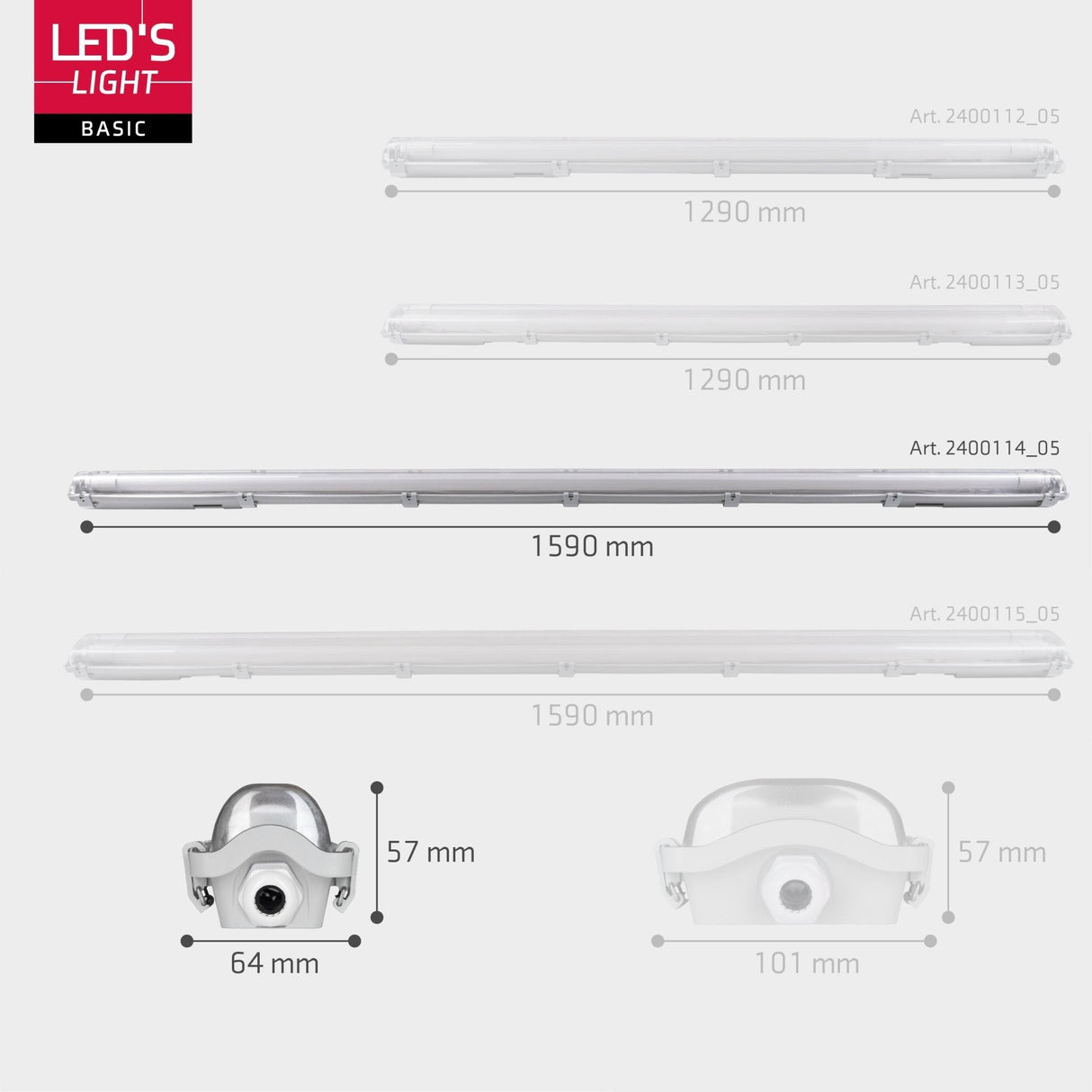 Réglette LED étanche 2880 lumens - 24W - Blanc lumière du jour 6500K - IP65 - 150cm - 4 pièces