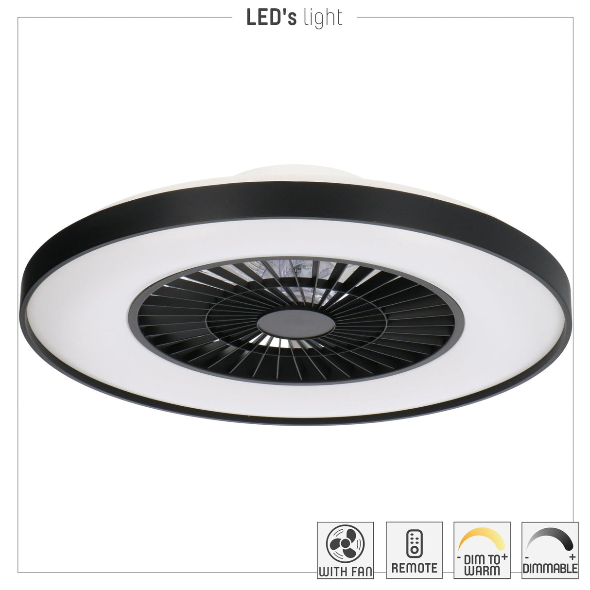 LED plafondventilator premium 4300 lumen - 37W - instelbaar 2000K-4000K - afstandsbediening - Lumileds - 60cm - zwart/wit