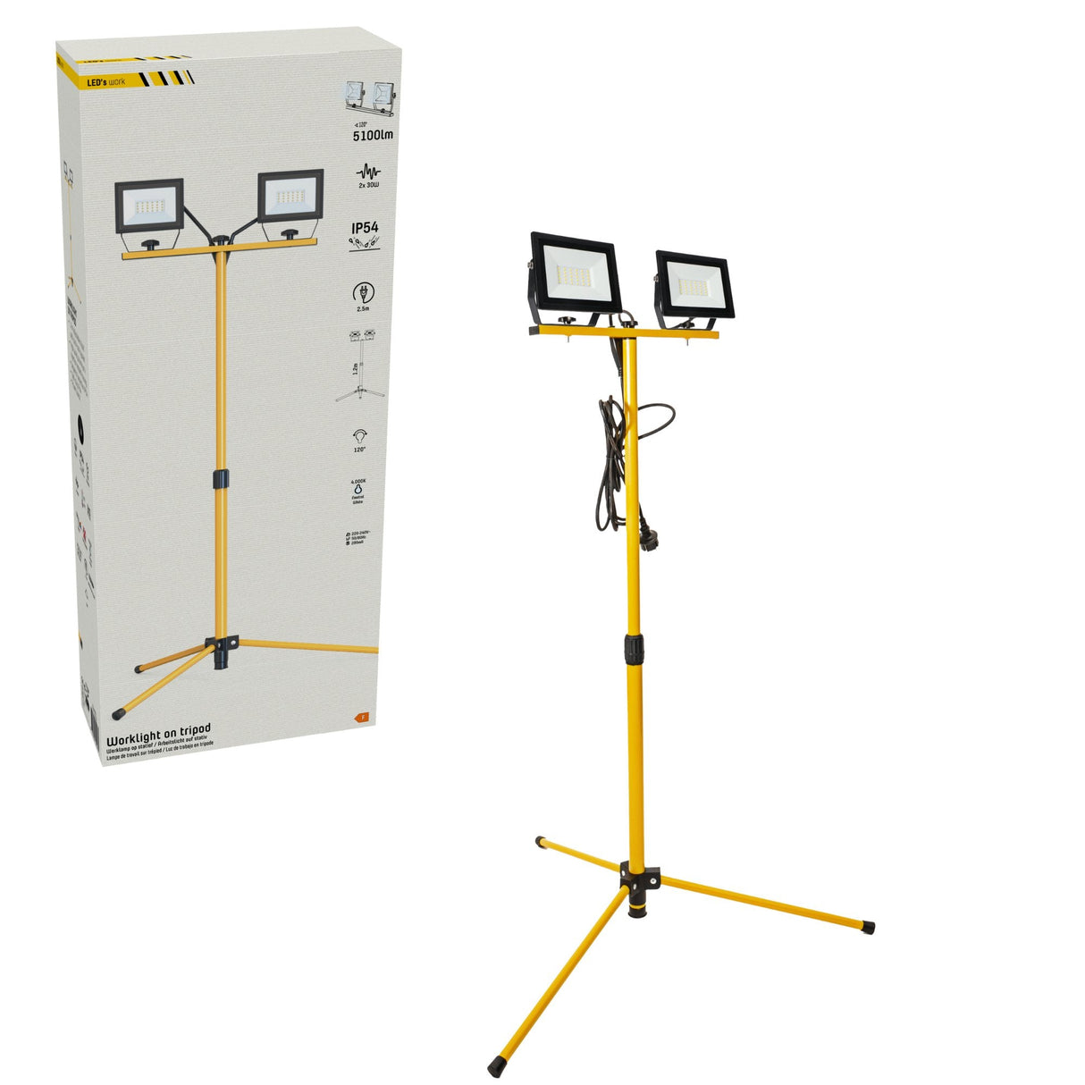 LED Werklamp Statief 6370 lumen - 60W - Koelwit 4000K - IP54 - Verstelbaar 120cm