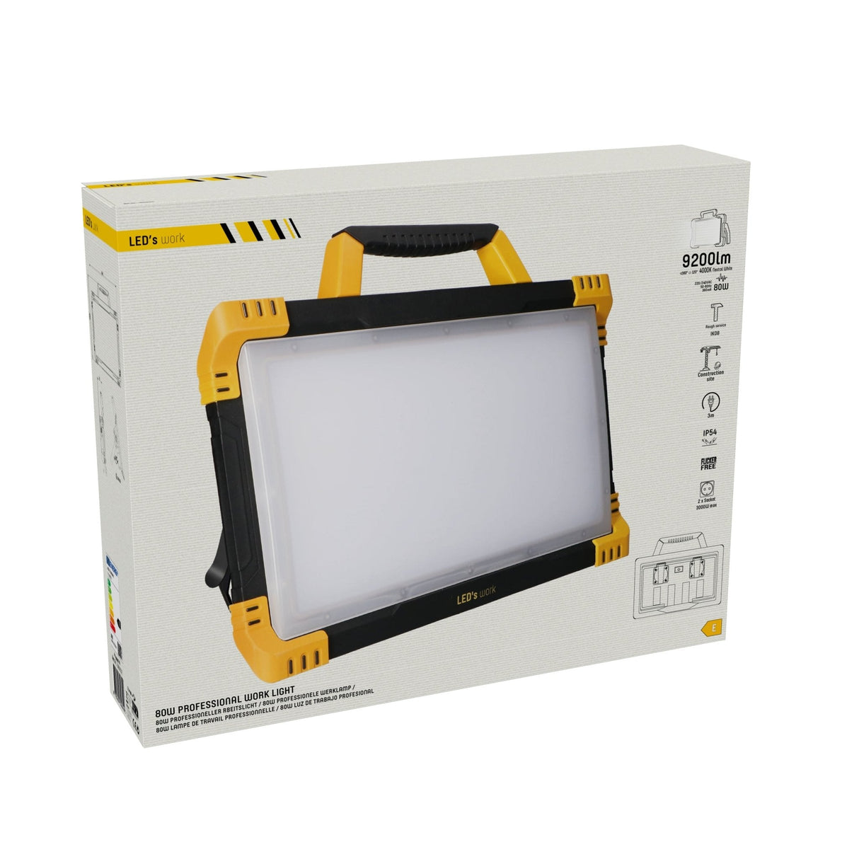 LED Werklamp 9200 lumen - 80W - Koelwit 4000K - 2 Stopcontacten - IP54 Waterdicht