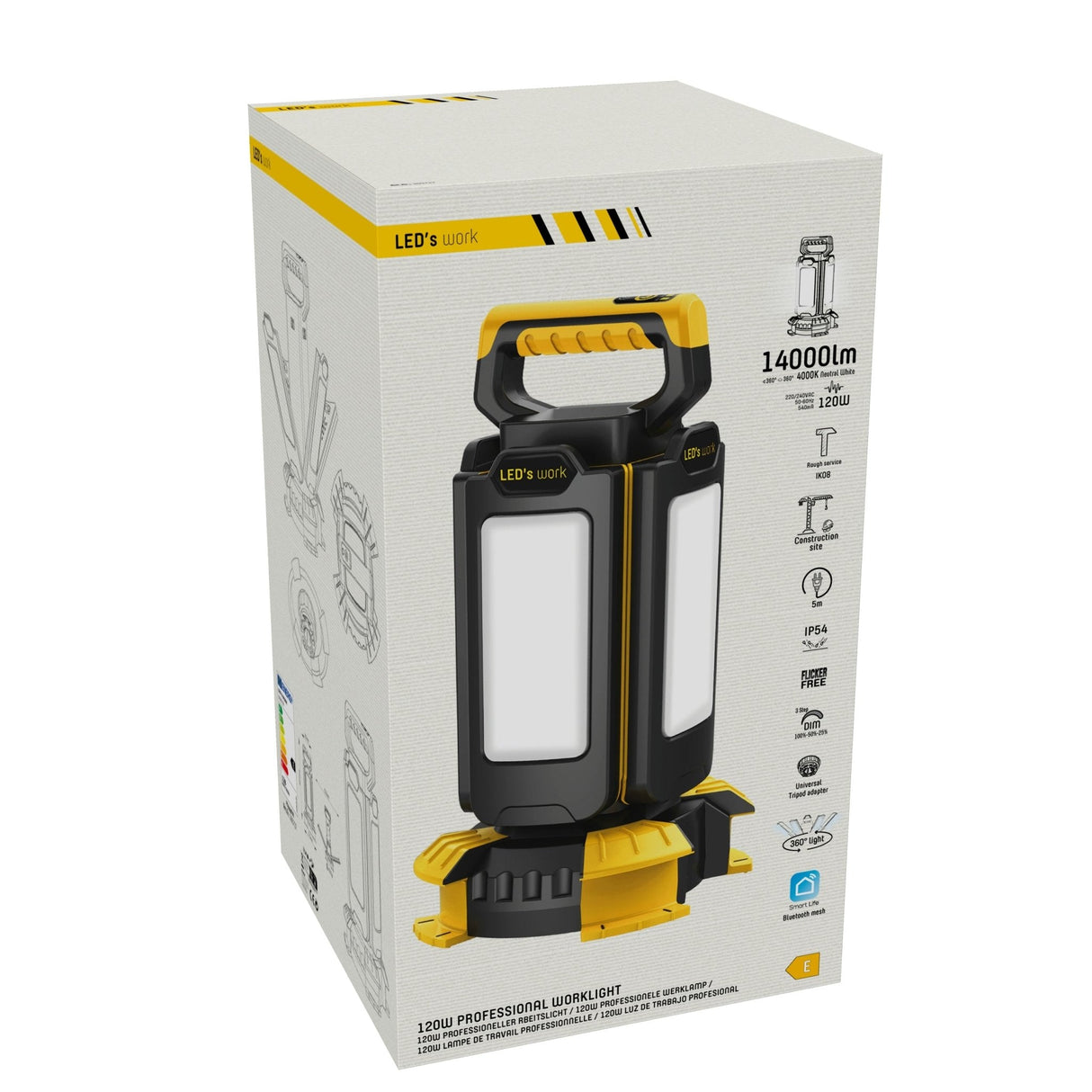 LED Werklamp 14000 lumen - 120W - Koelwit 4000K - 4 Lichtpunten - Dimbaar - IP54