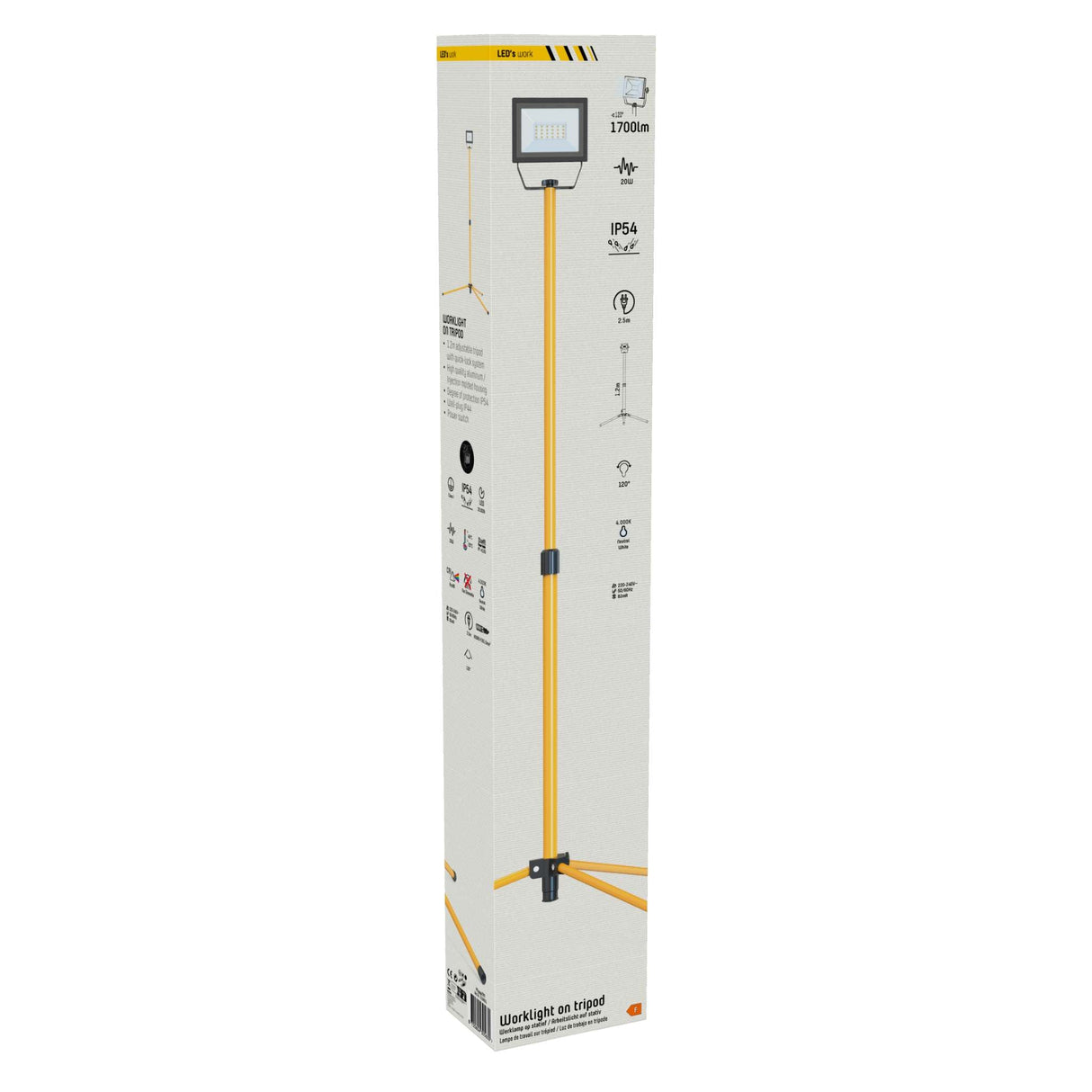 LED Bouwlamp op Statief - 1700 Lumen - 20W - Koelwit 4000K - Verstelbaar tot 120cm - IP54 IK06