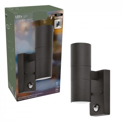 LED Wandarmatuur met Sensor 2x GU10 - IP44 - Zwart - Up & Down