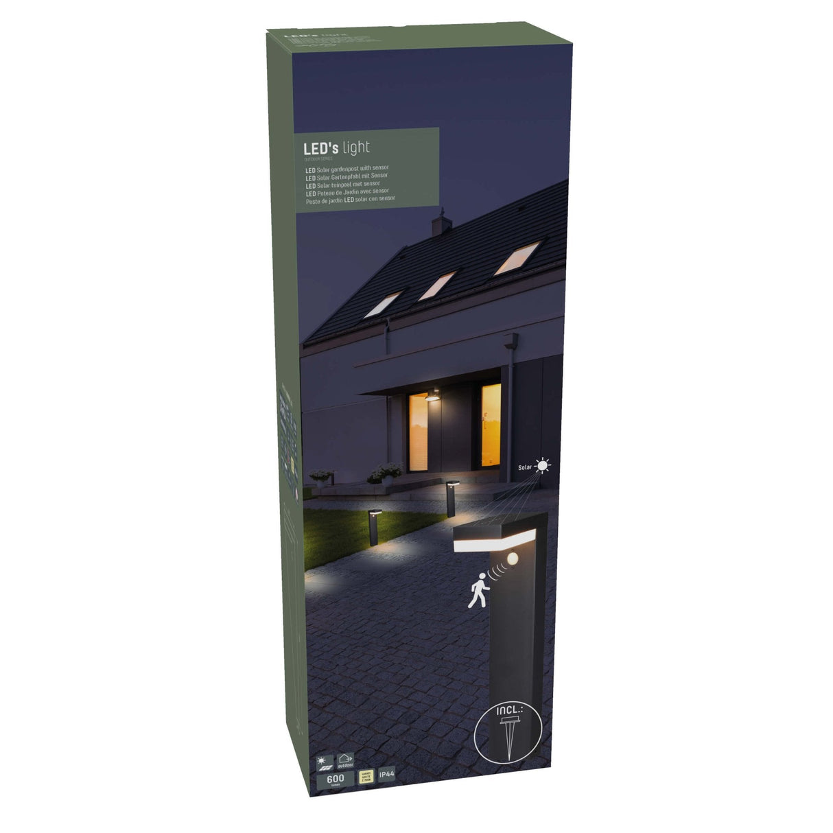 LED Solar Tuinlamp 600 lumen - Warmwit 2700K - Bewegingssensor - IP44 - RVS - Zwart