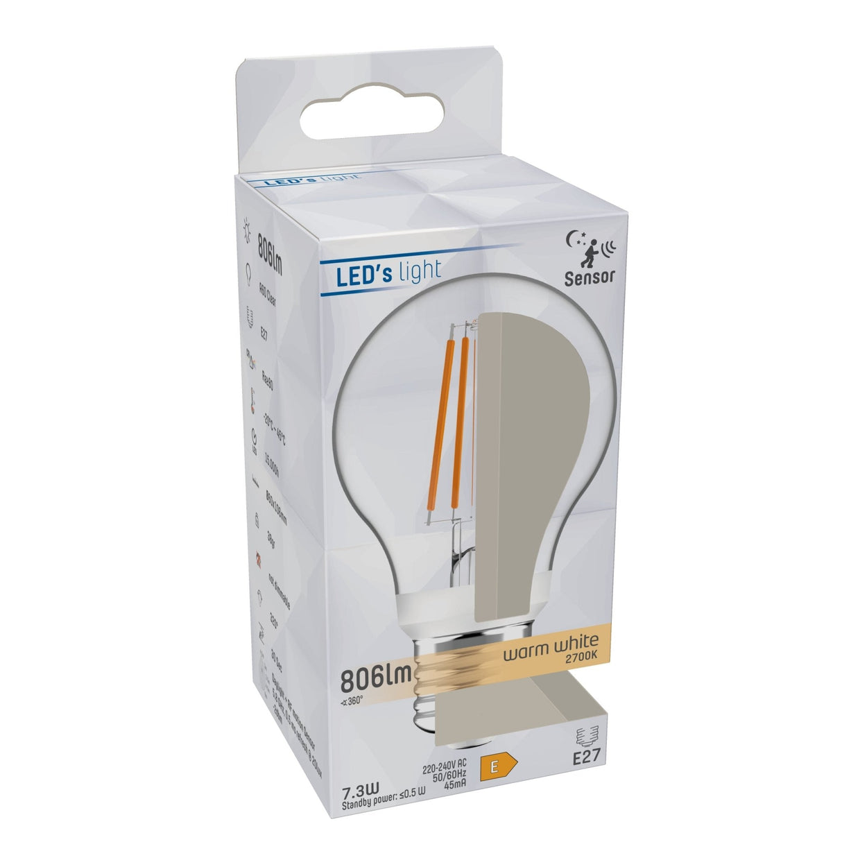 E27 LED Lamp met Bewegingssensor en Schemersensor - Warmwit 2700K - 7,3W - 806 Lumen - 3m Bereik