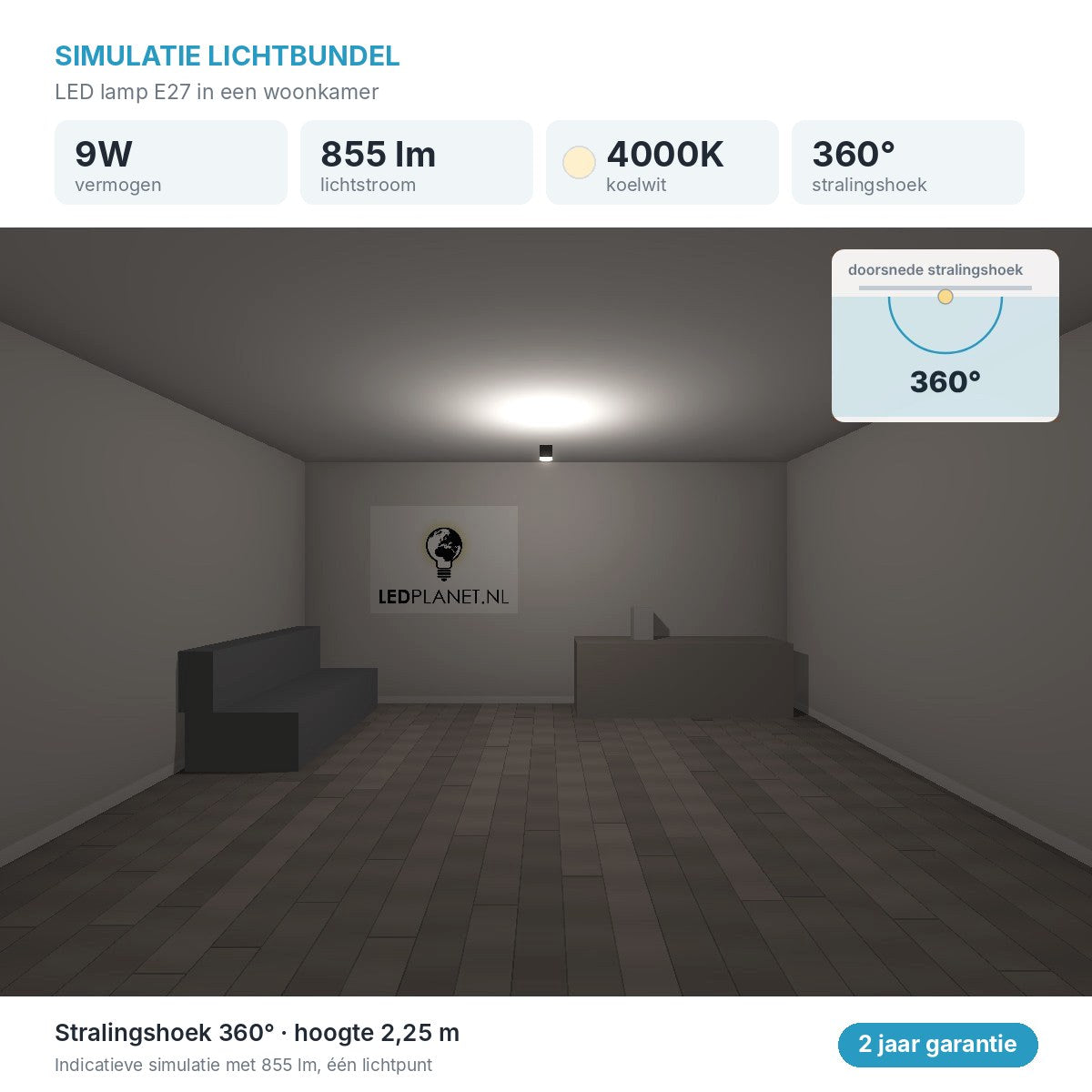 Simulatie lichtbundel LED lamp E27 A60, 100 stuks, 4000K