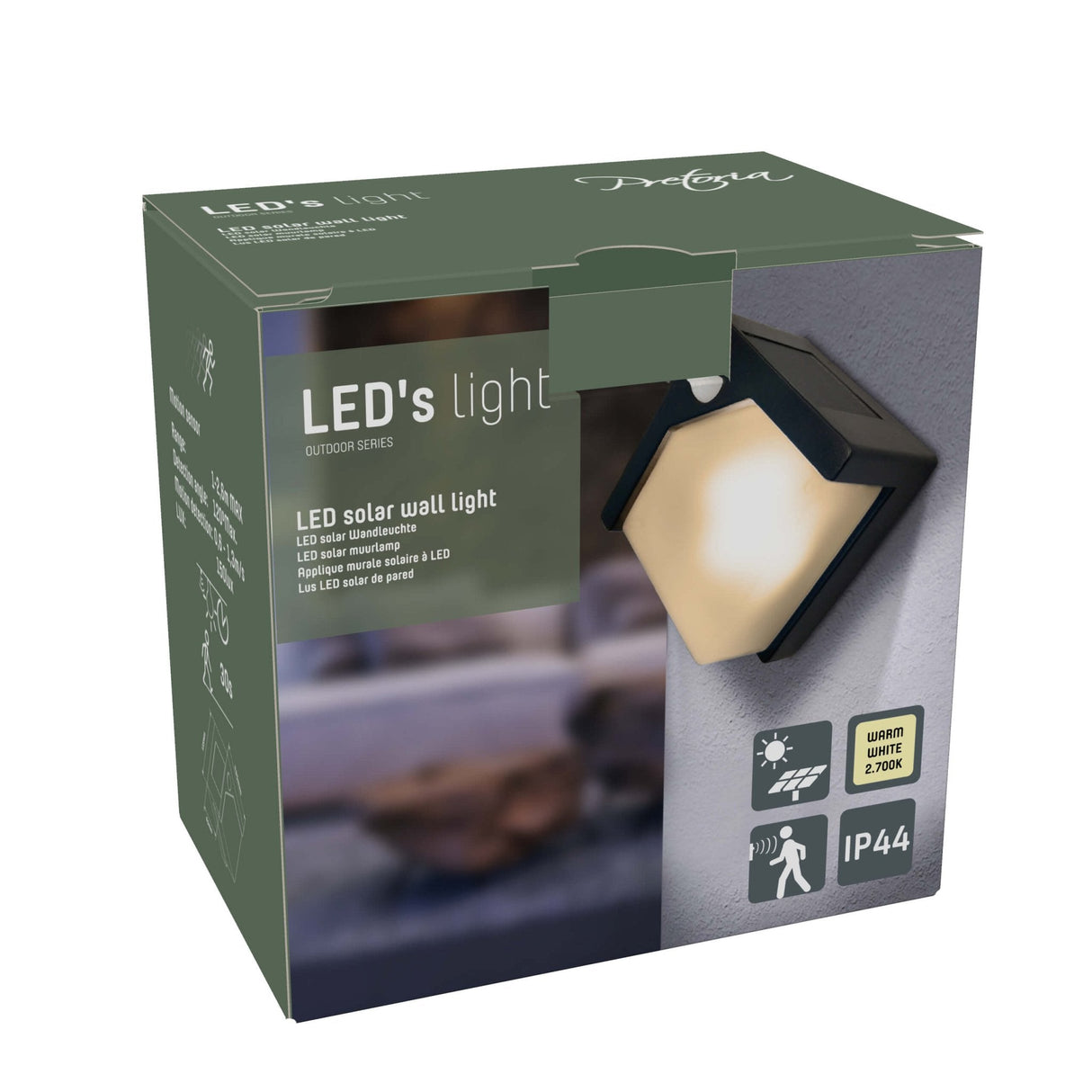 LED Solar Wandlamp - 50 lumen - Warmwit 2700K - Bewegingssensor - IP44 - Zwart