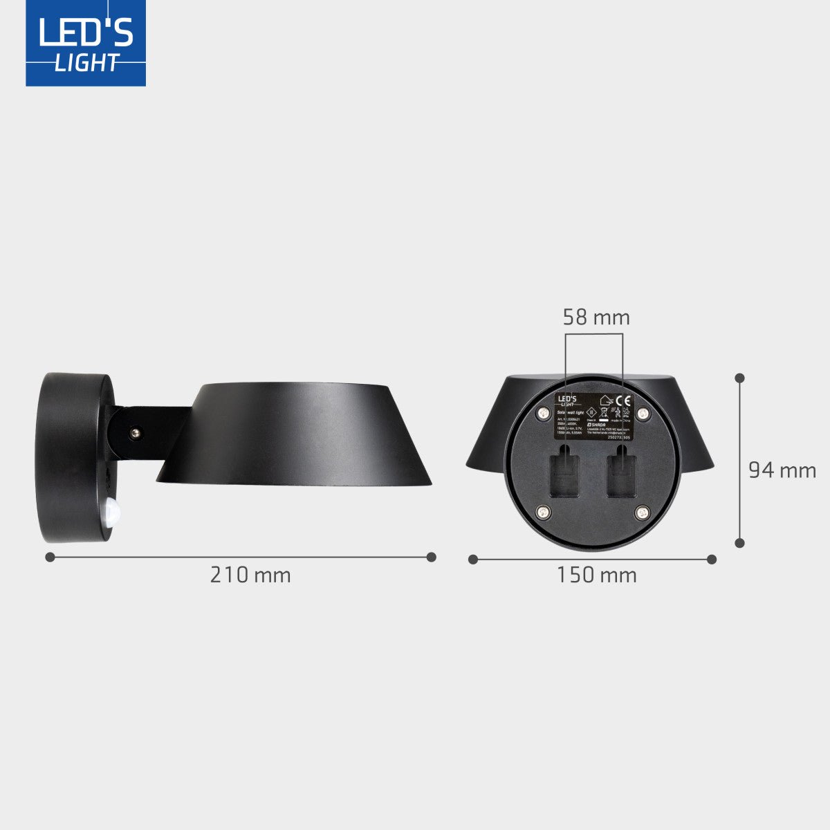 LED Solar Wandlamp 350 Lumen - Koelwit 4000K - IP54 - Bewegingssensor - Zwart