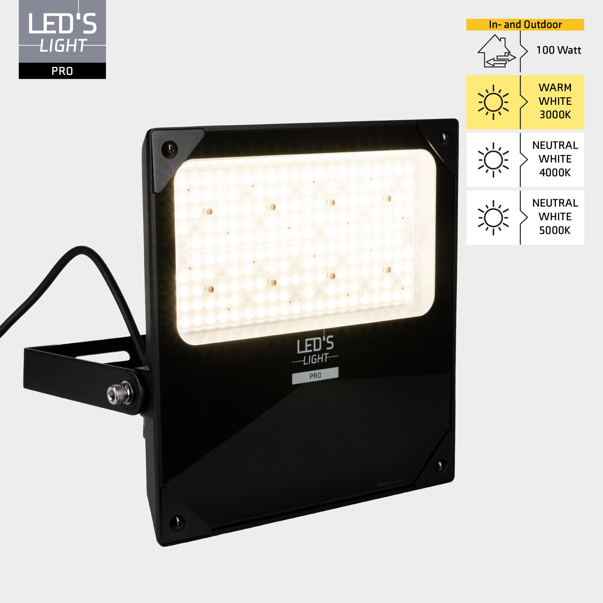 LED Schijnwerper 14000 Lumen - 100W - Koelwit 4000K - Verstelbaar vermogen - IP66 IK08 - Zwart