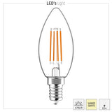 LED Filament Kaars E14 - 470 lumen - Warmwit 2700K - 4,5W - 3 stuks
