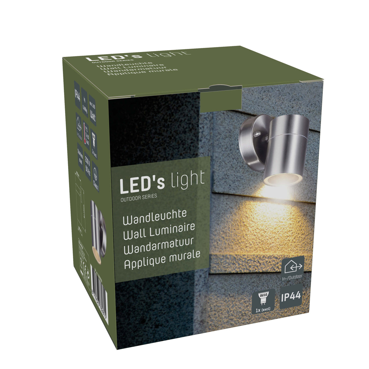 Applique murale LED extérieure - Douille GU10 - Acier inoxydable argenté - IP44 - Résistante aux projections d’eau - 230 V