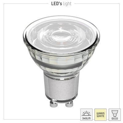 Spot LED GU10 MR16 - Blanc chaud 2700K - 4W - 345 lumens - Verre - 3 pièces