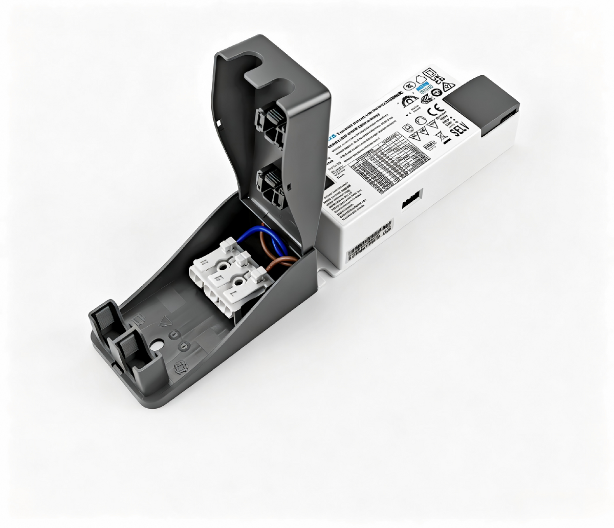 Boke LED-driver 21-40W met geopende aansluitkast en klemmen