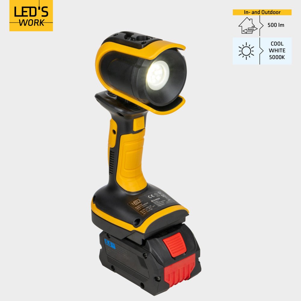 18V Accu Werklamp - 500 Lumen - Dimbaar - Koelwit 5000K - Inclusief Adapters - Voor Bosch, Makita, Einhell, Metabo
