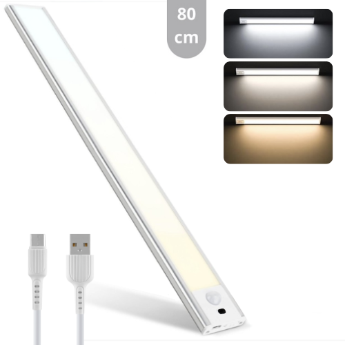 LED kastverlichting met sensor 80cm - 3 lichtkleurmodi (warmwit 3000K/koelwit 4000K/daglichtwit 6500K) - dimbaar - oplaadbaar - draadloos - zwaai- en bewegingssensor - USB-C