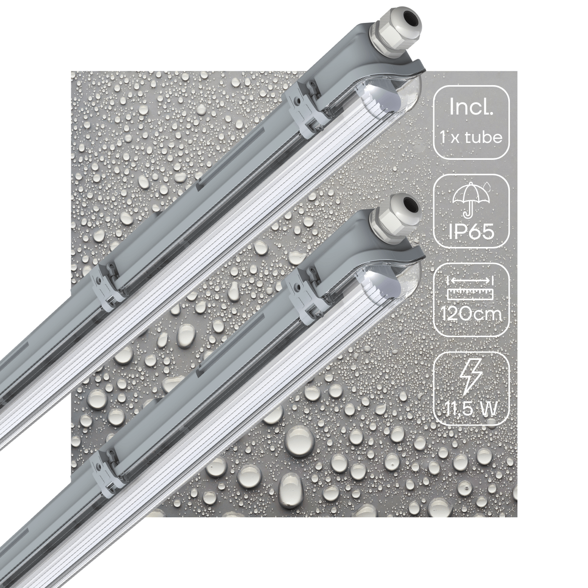 LED Vochtbestendig armatuur 120cm - 2130 lumen - 11.5W - Koelwit 4000K - IP65 - IK08 - Inclusief LED buis - 2 stuks