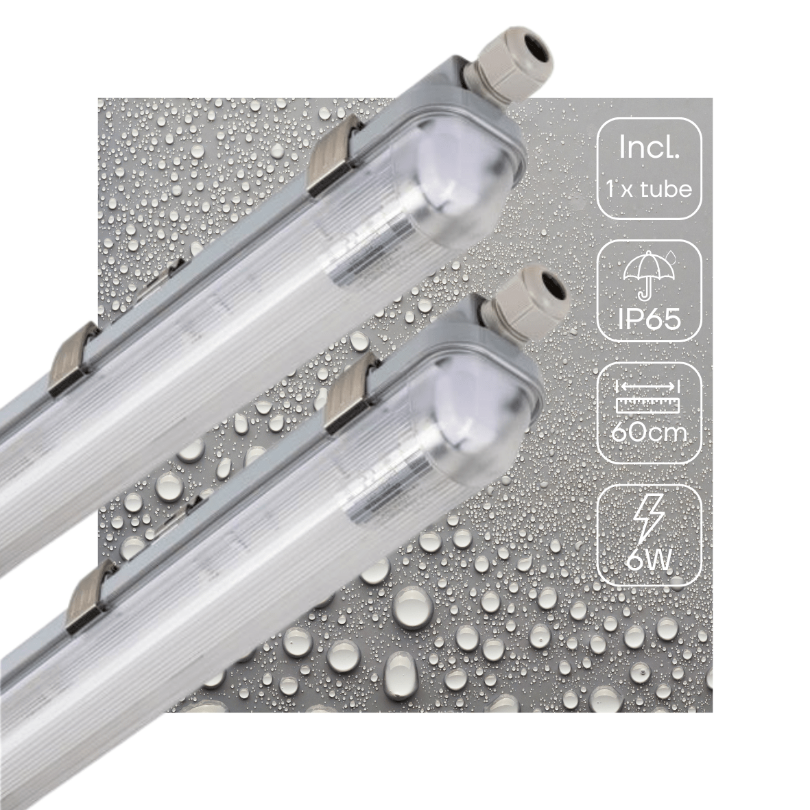LED Vochtbestendig armatuur 1110 Lumen - 6W - Koelwit 4000K - IP65 - 60cm - Met verwisselbare buis - 2 stuks