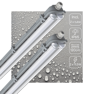 Double réglette LED 120cm 4260 lumens - 23W - Blanc froid 4000K - IP65 - Complète - 2 pièces