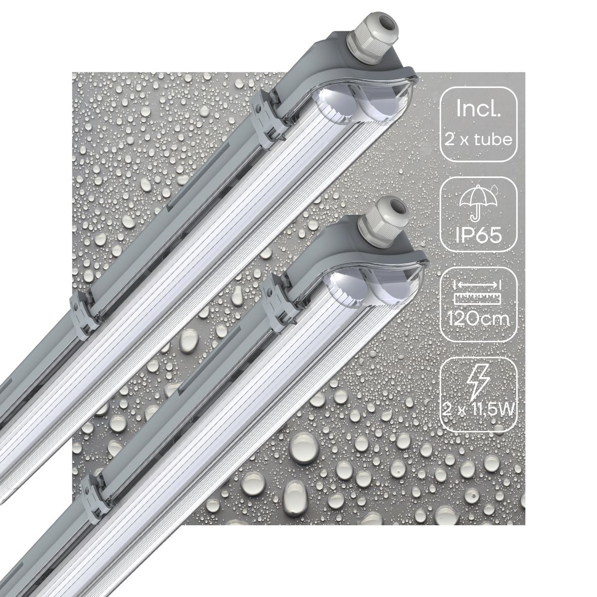 Dubbel LED TL-Armatuur 120cm 4260 Lumen - 23W - Koelwit 4000K - IP65 - Compleet - 2 stuks