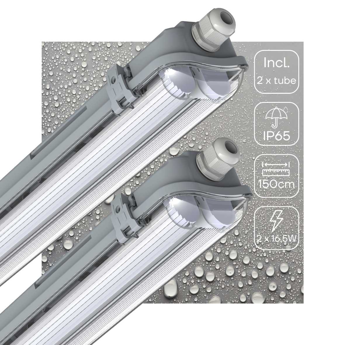 LED Vochtbestendig armatuur dubbel 6120 lumen - 33W - Koelwit 4000K - IP65 - IK08 - 150cm - 2 stuks