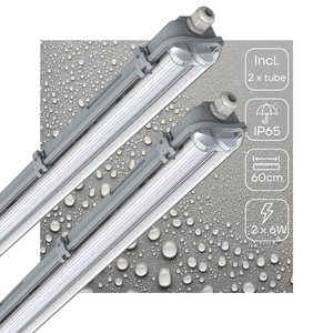 Réglette LED résistante à l’humidité double, 2220 lumens – 12 W – Blanc froid 4000 K – IP65 – 60 cm – Avec tubes remplaçables – 2 pièces