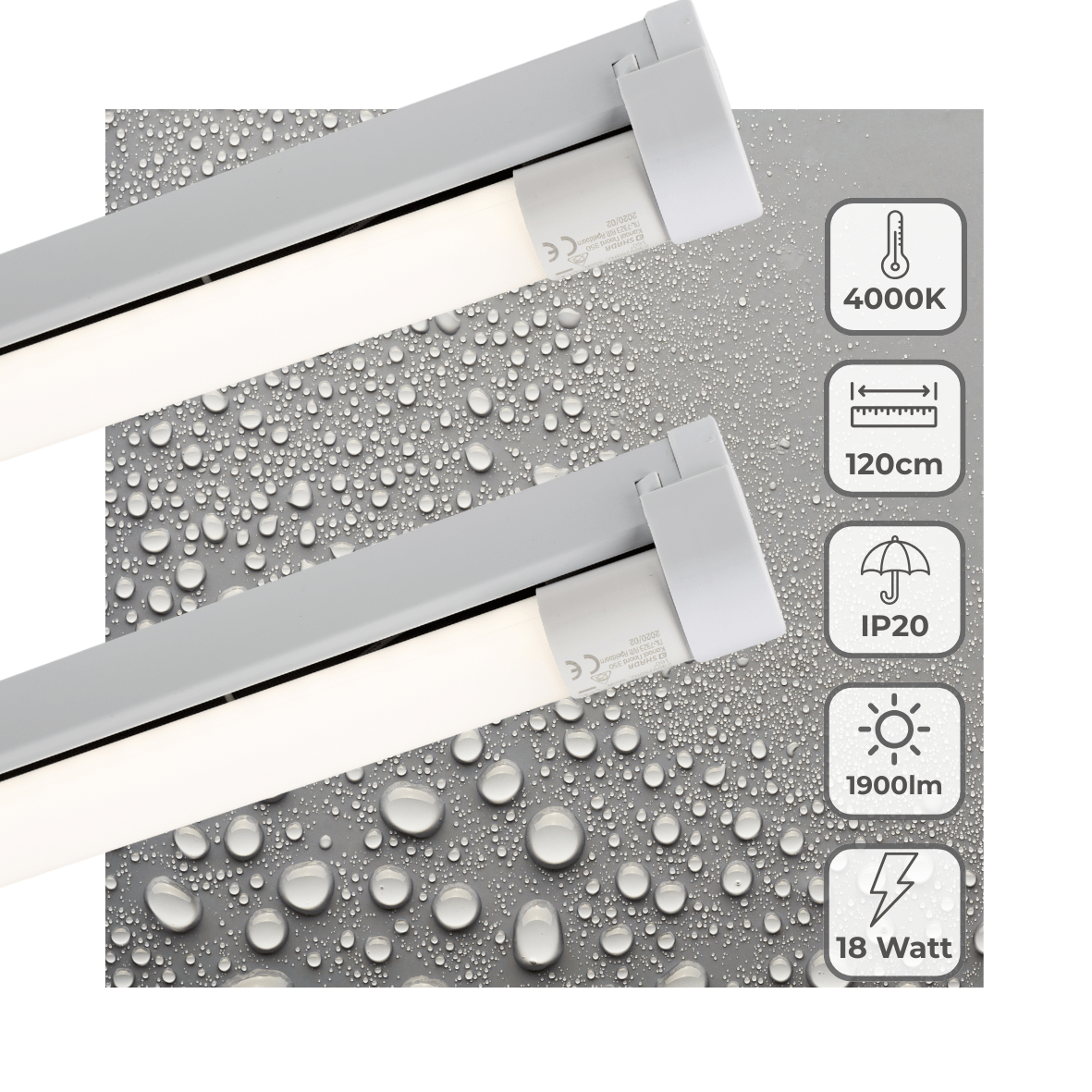 LED TL-armatuur 1900 lumen - 18W - Koelwit 4000K - Vervangbare buis - 120cm - 2 stuks