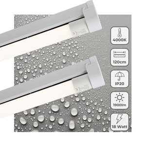 Luminaire LED pour tube fluorescent 1900 lumen - 18W - Blanc froid 4000K - Tube remplaçable - 120cm - 2 unités